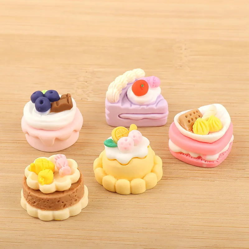 5pcs Mini Fruit Cake Dessert Dollhouse Cake Model Hand Diy Resin Simulation Doll Accessories Food Play Home Decor Decoration