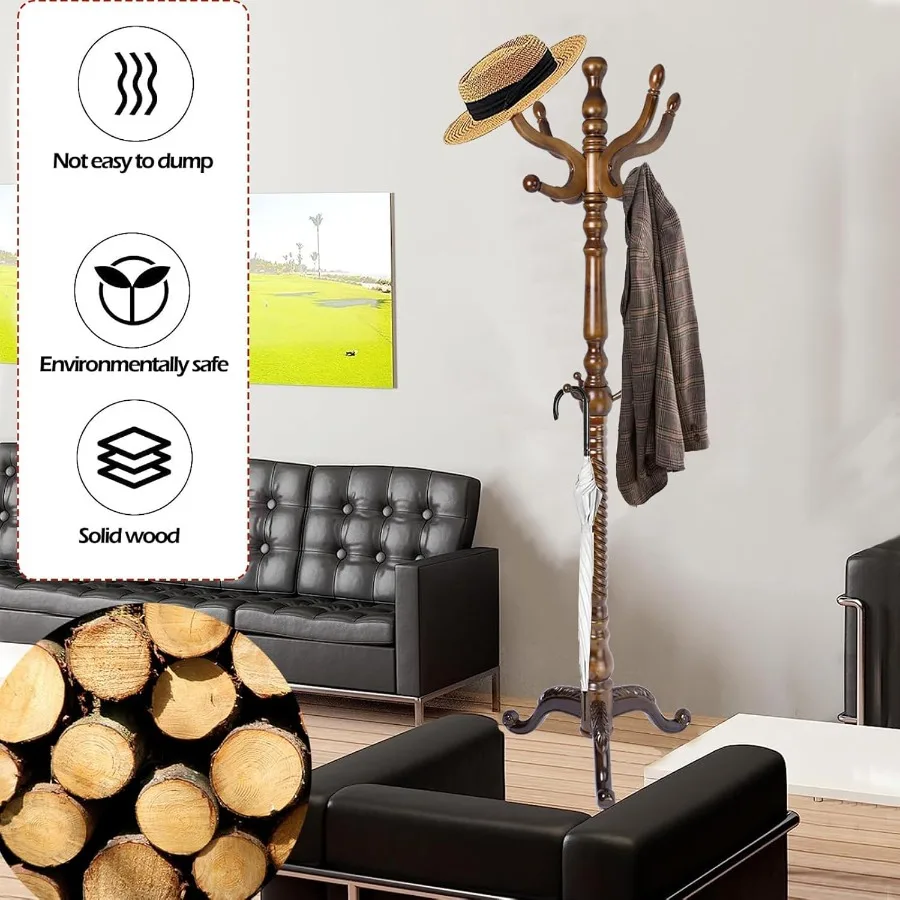 رف معطف قائم بذاته مع 11 خطافًا مصممًا للمدخل والمكتب المنزلي وغرفة النوم؛ ارتفاع قابل للتعديل يصل إلى 74 بوصة؛