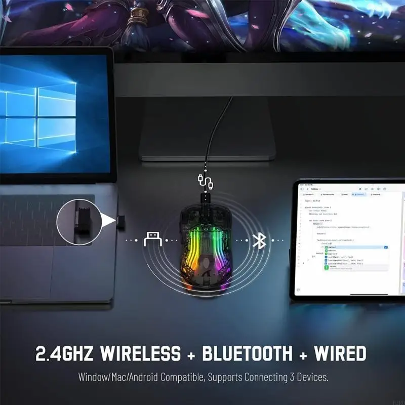 

B2RD RGB Wireless Transparent Game Mouse RGB Adjustable Mouse Bluetooth-compatible