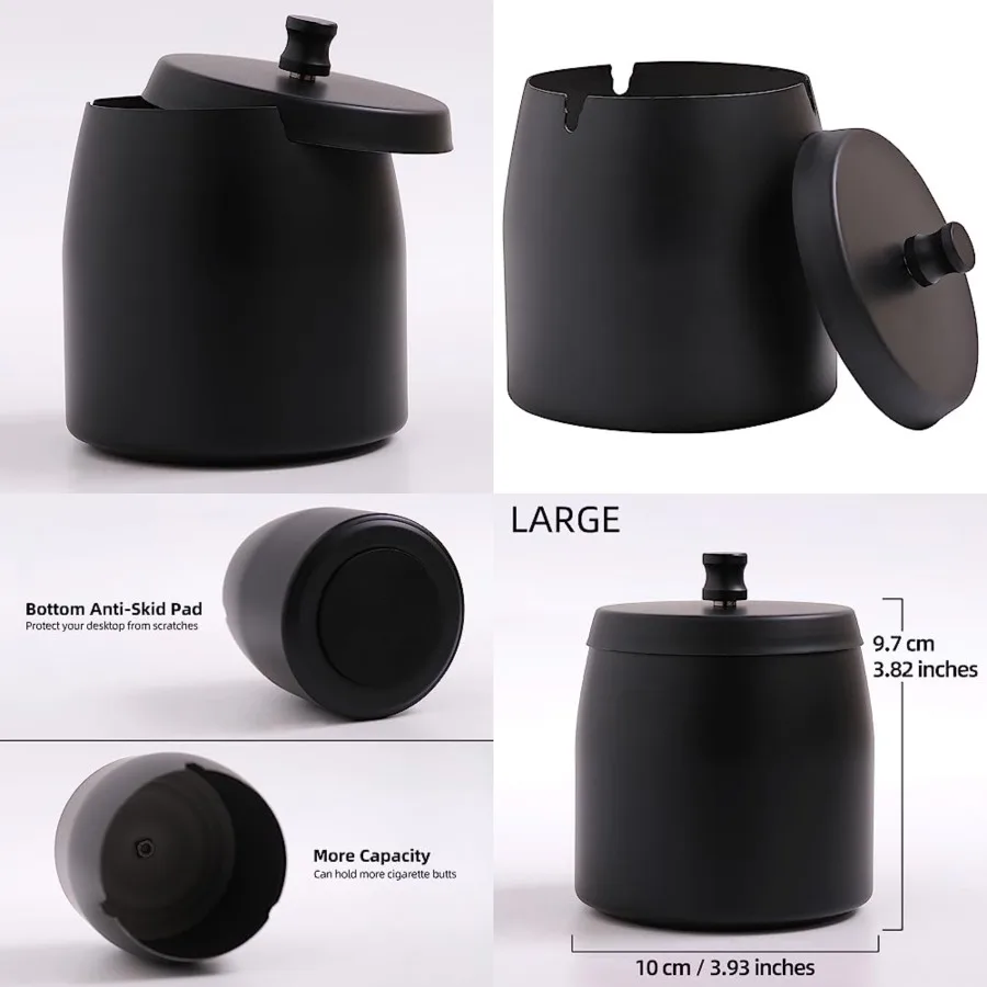 

Ashtray with Lid for Cigarette, Stainless Steel Smokeless Odorless Windproof Ash tray for Home Office Tabletop Outside Patio Ou