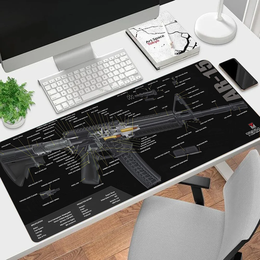 Black Ar 15 Ak47 Gun Rubber XXL PC Gaming Mouse Pad Gamer Desk Mats Keyboard Pad Mause Pad Muismat Desktop Mat