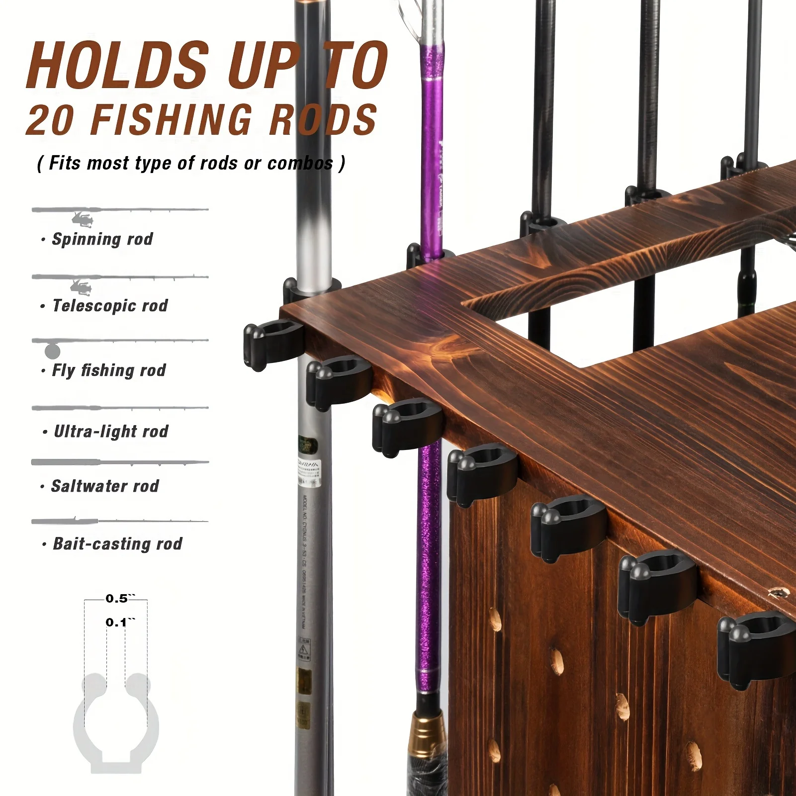 أصحاب قصبة الصيد للمرآب 360 درجة الدورية قصبة صيد خشبية أصحاب قضيب رف تخزين ما يصل إلى 10 قضبان