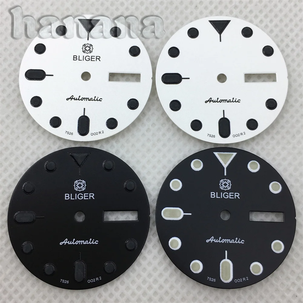 NH36 dial 29mm black white dial with hand green C3 luminous with NH36 movement with 3 o 'clock crown 3.8 o 'clock crown