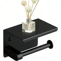 Soporte de papel higiénico, portarrollos de papel de acero inoxidable con estante, soporte de papel tisú para perforación, soporte de pared (negro)