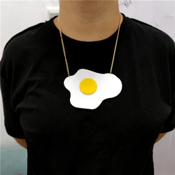 KUGUYS Fashion Women Fried Eggs Large Pendant Necklace Acrylic Jewelry Gold Colour Link Chain Trendy Accessories