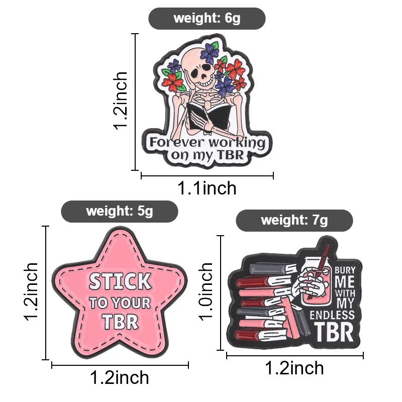 Book Lover TBR Enamel Pins Skeleton Bury Me With My Endless TBR Brooches Funny Reading Lapel Badges Bookworm Jewelry Gift