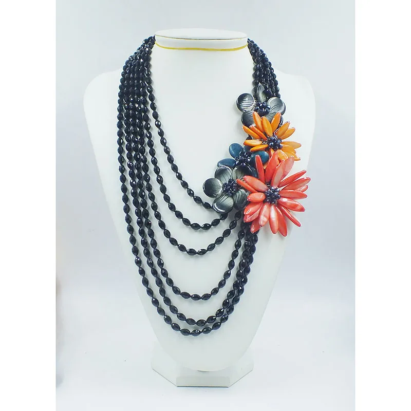 

Latest design. Black crystal/shell. Handwoven flower necklace. Charming Women's Party Jewelry