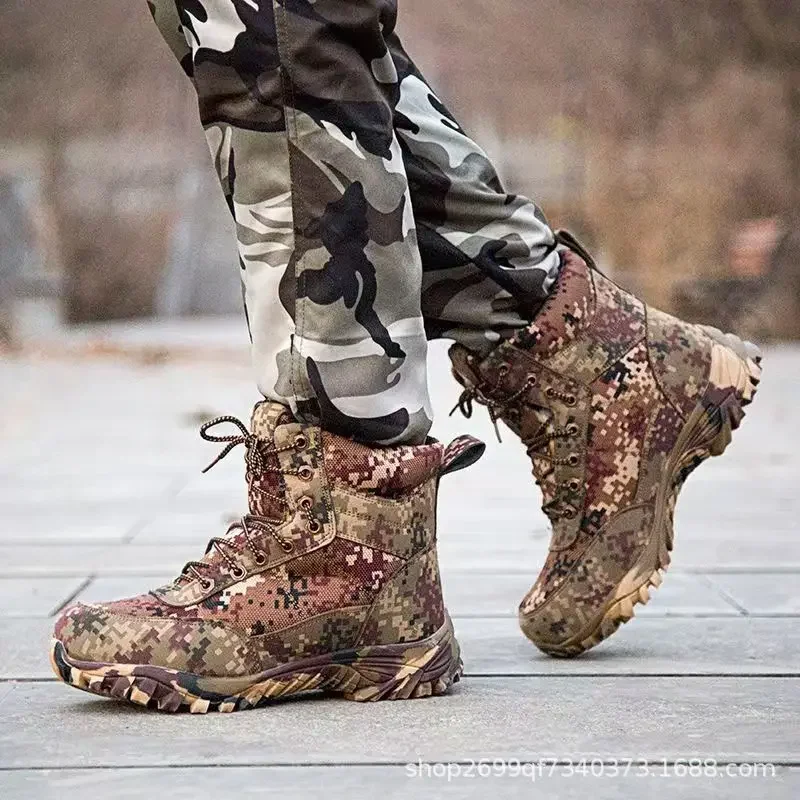 Winter Men\'s Snow Boots Men Combat Army Boots Winter Camouflage Warm High-top Cotton Shoes Mens Plush Wool Boots Size 39-46