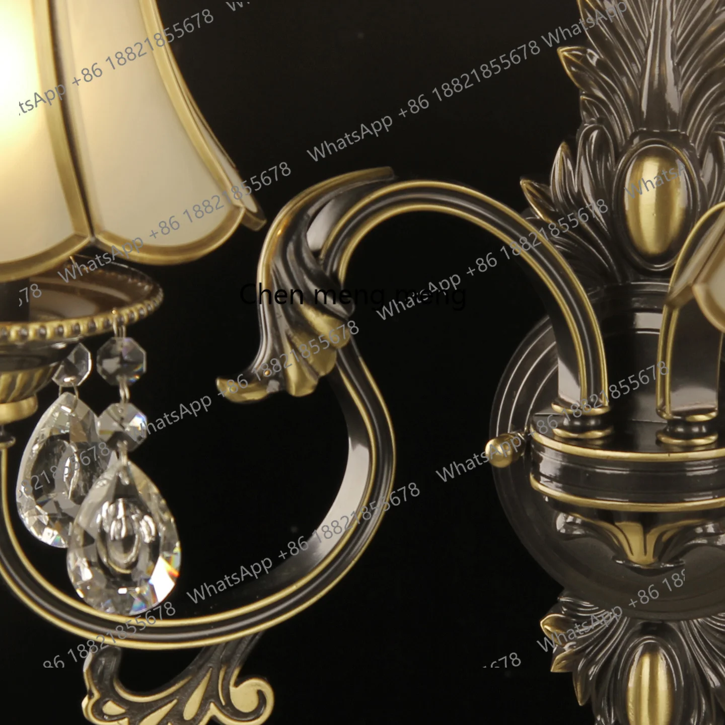 Tout cuivre noir or poli salon salle à manger lampe en cristal atmosphère européenne double tête escalier couloir applique murale