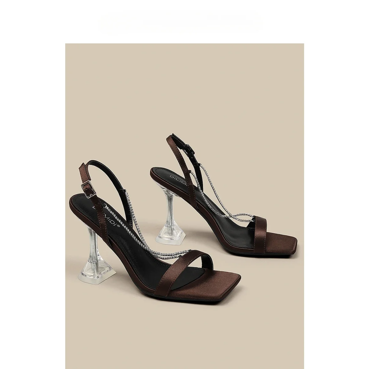 

2025 Summer New Women's High Heels Black Silk Strap Fashion Sandals