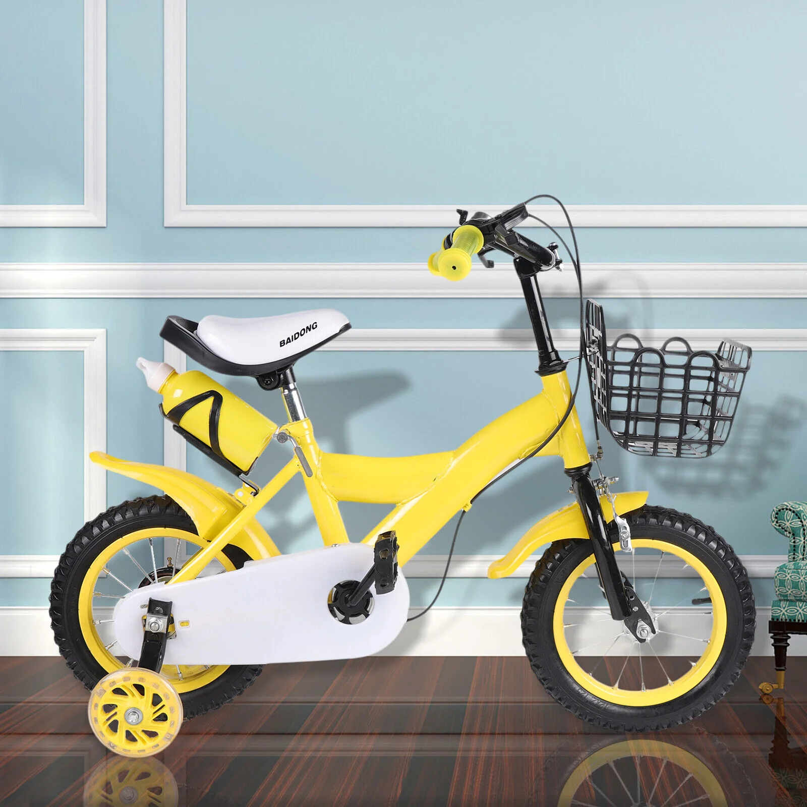 12inch Kids Bike Yellow Children Bicycle with Bell and 80kg Bearing Capacity for  80-95cm  2-4 Years Old