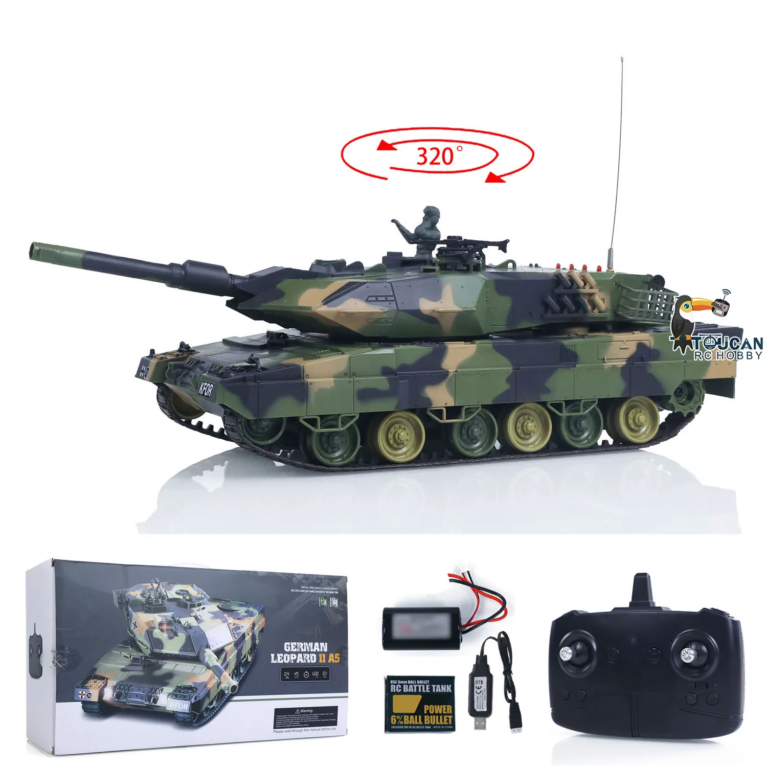 1/24 HengLong 3809 2.4GHz RC réservoir léopard 2 A5 télécommande modèle de char de combat BB infrarouge bataille pulvérisation d'eau batterie Radio