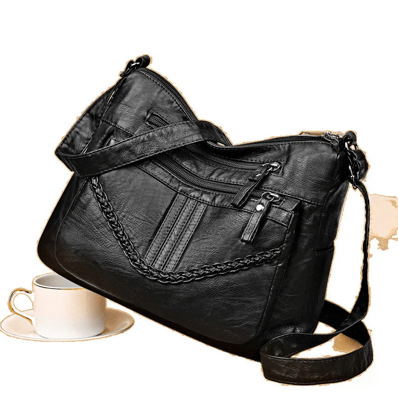 New Vintage PU Crossbody Bag Retro Multi Layer Shoulder Bag Women's Fashion Handbag & Purse Female Work Travel Messenger Bag