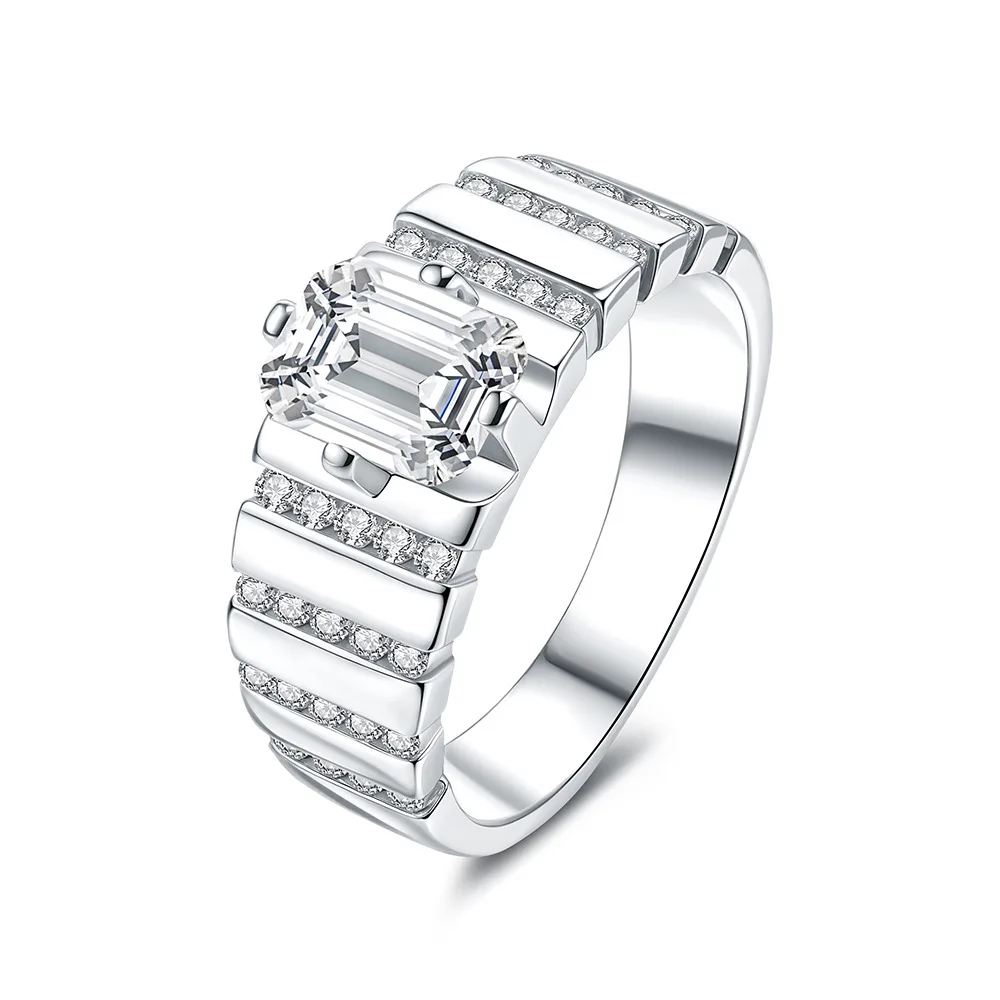 

Real 2CT Emerald Cut Moissanite Rings S925 Silver Bezel Set Diamond Wedding Band for Women Gift Jewelry GRA Certified