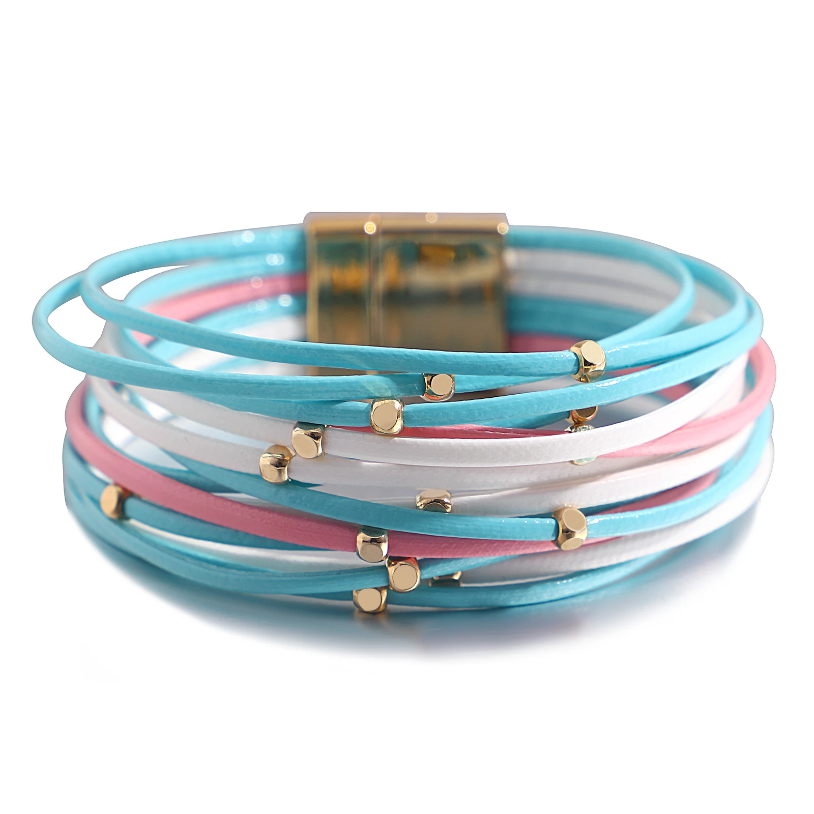 

Amorcome Vintage Metal Beads Soft Leather Bracelet for Women Charm Slim Strips Bangles & Bracelets Female Party Jewelry