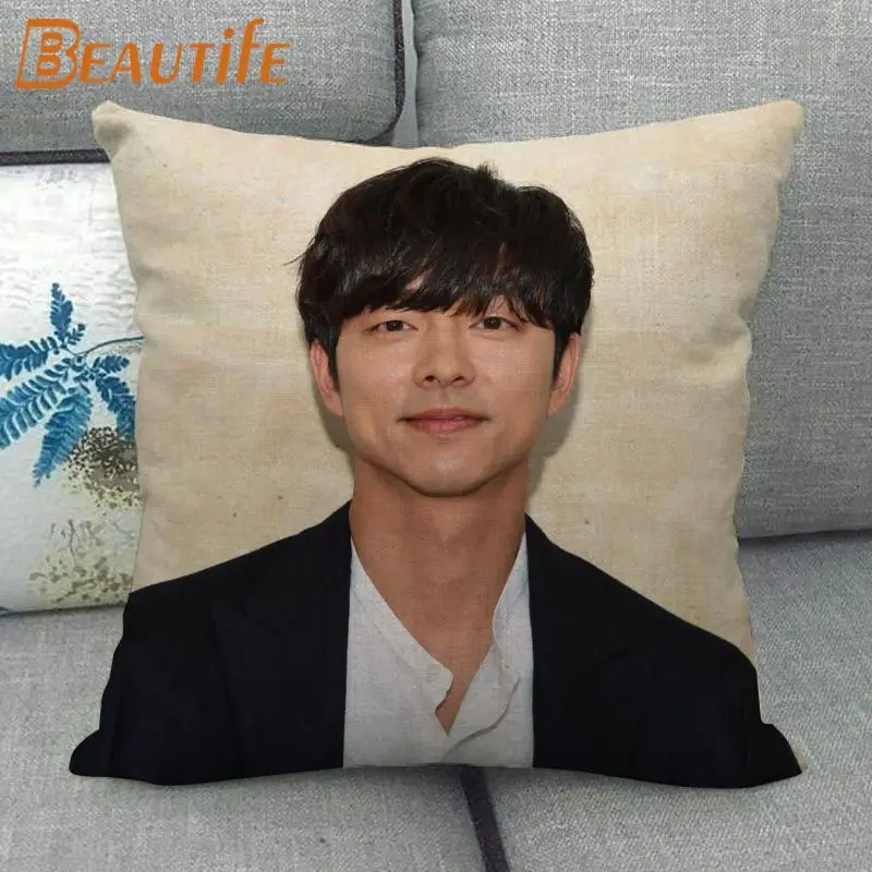 Federa per cuscino personalizzata Gong Yoo KPOP federa per cuscino in lino di cotone decorativo per la casa 45x45cm un lato