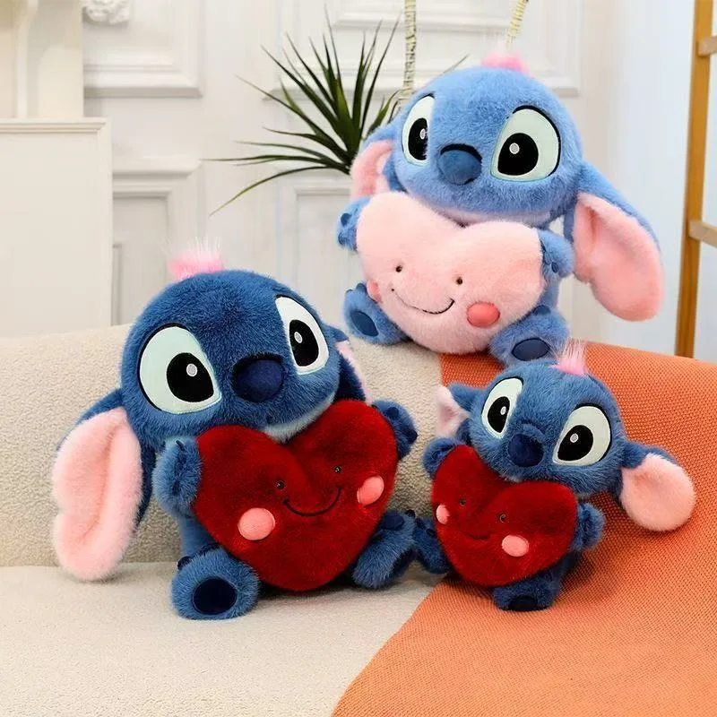 

Плюшевая игрушка Disney Heart-Holding Stitch, мягкая кукла Лило и Стич, мягкая пушистая кавайная детская игрушка, подарок на день рождения для девочек, милые игрушки