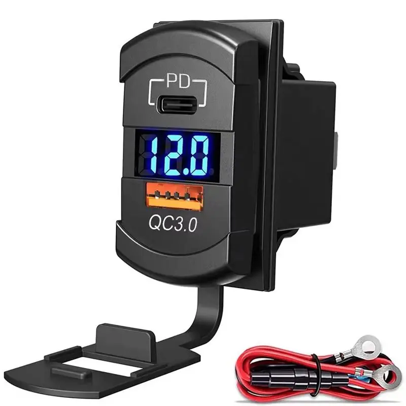 Reliable-Car Rocker Switch With 36W QC3.0 USB-A& 55W PD USB-C Charging Outlet Socket LED Voltmeter For 12V/24V RV Boat M
