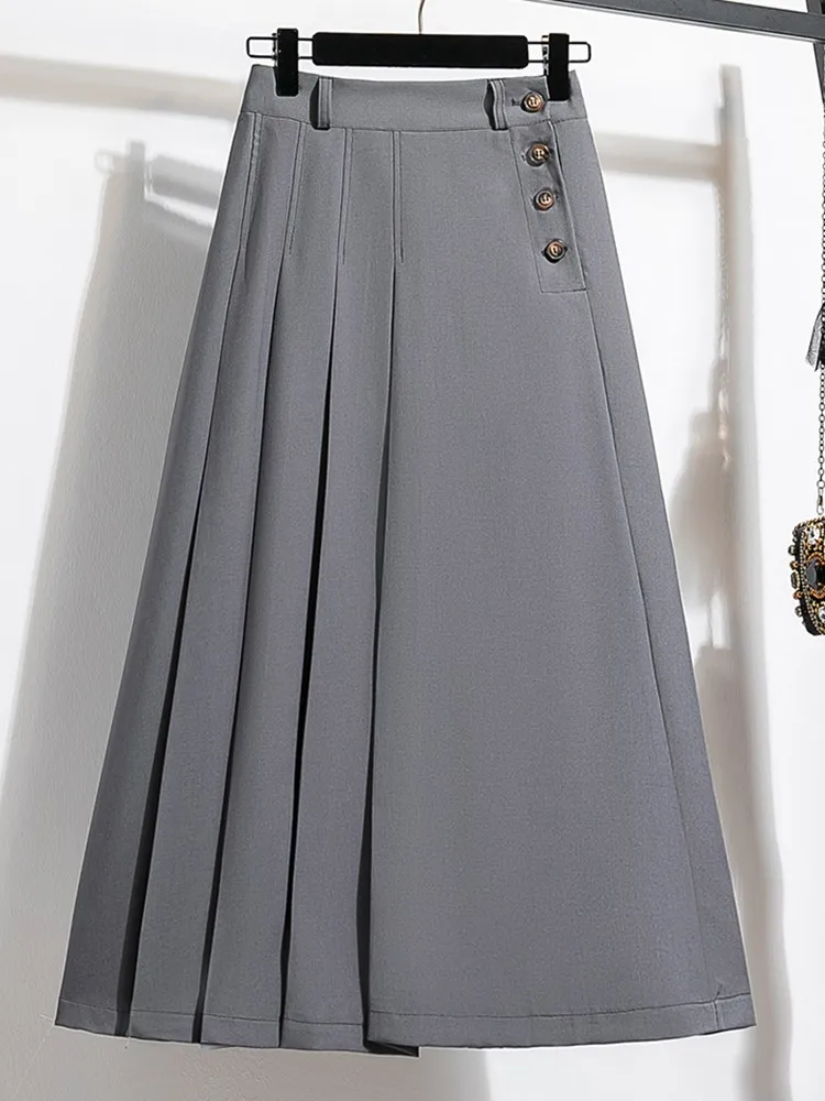 

High Waist A-line Skirts Women New Arrival 2023 Fashion Korean Style Solid Color Pleated Ladies Elegant Long Skirt B2581