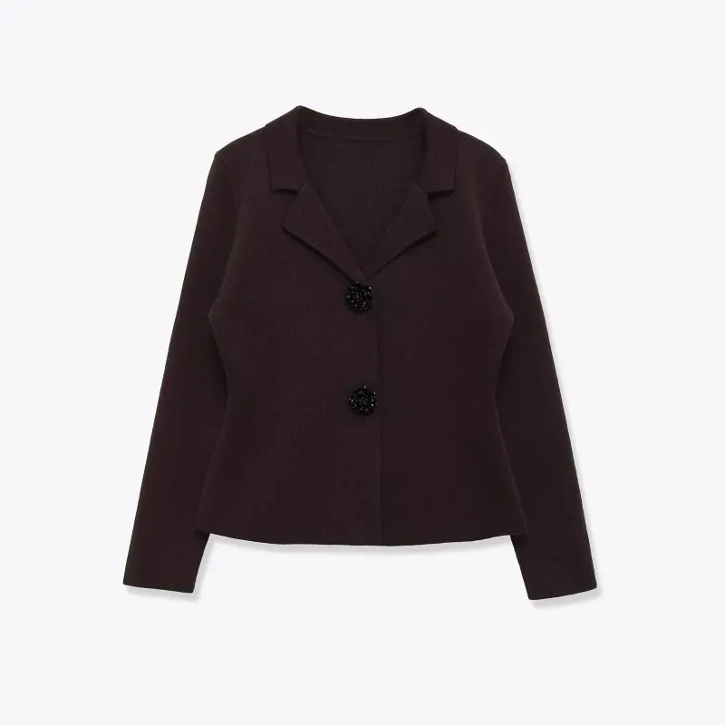 Damski kardigan z dzianiny, ozdobiony guzikami i klejnotami, jesienno-zimowa moda, swobodna odzież wierzchnia