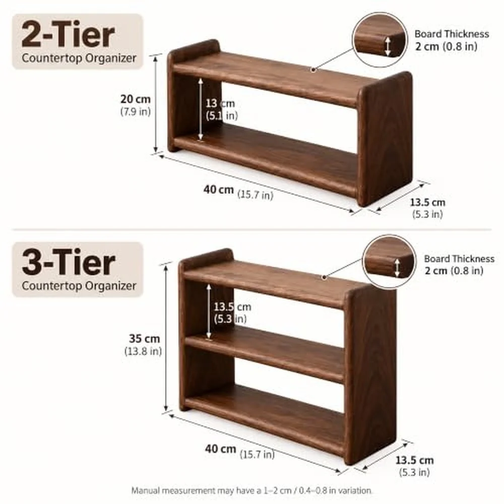 2/3 Tier Coffee Mug Display Rack Wooden Cup Holder for Kitchen Countertop