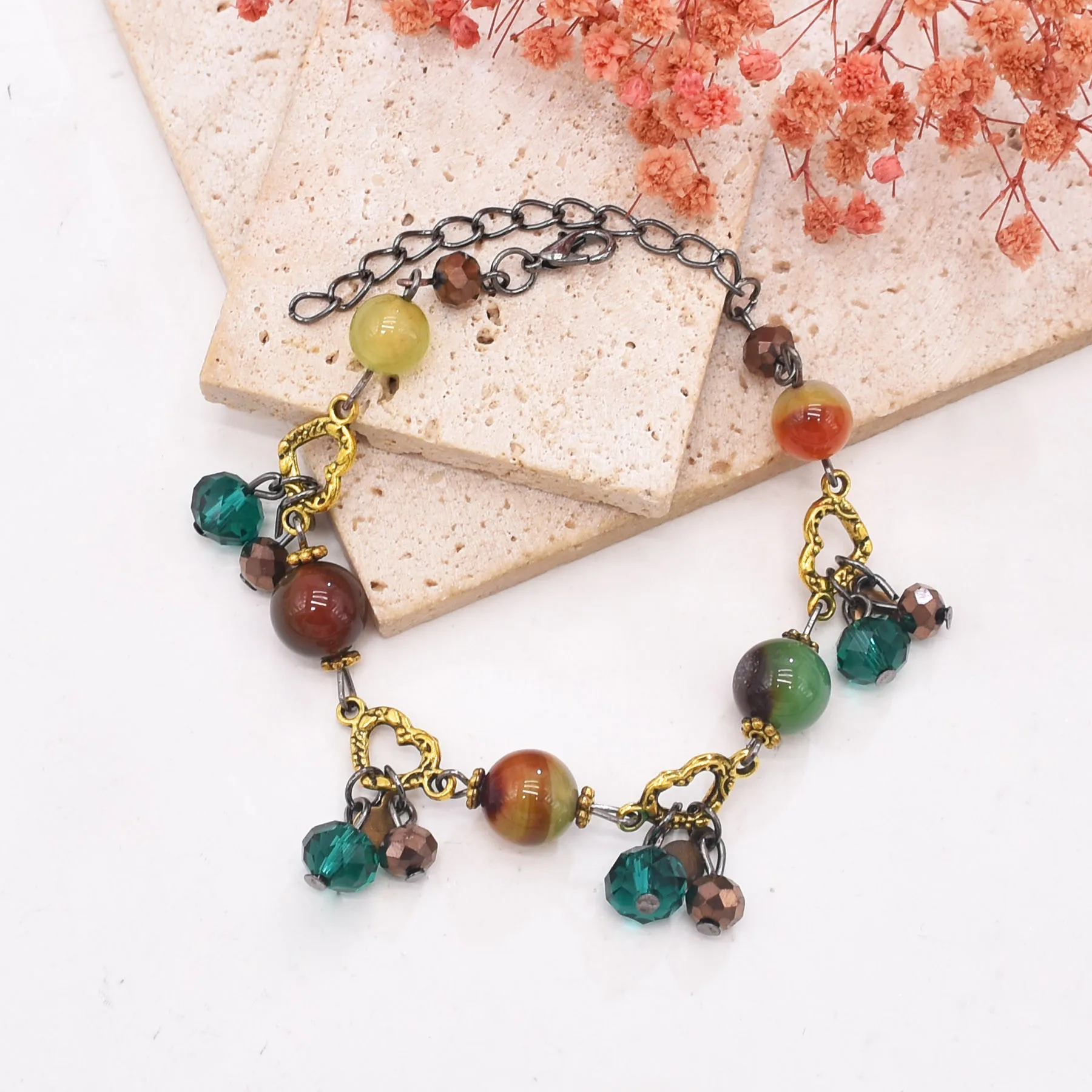 سوار كريستال عتيق من التبت للنساء ، حبات أحجار كريمة صناعية ، سحر بوهيمي للحفلات ، إكسسوارات مجوهرات ، جديد