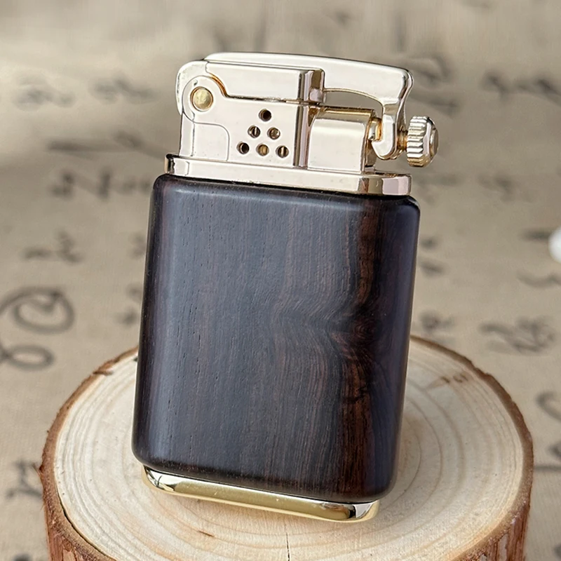 ZORRO Retro Push-type Bounce Ignition Kerosene Lighter Creative Wooden Brass One-click Ignition Cigarette Lighter Men's Gift