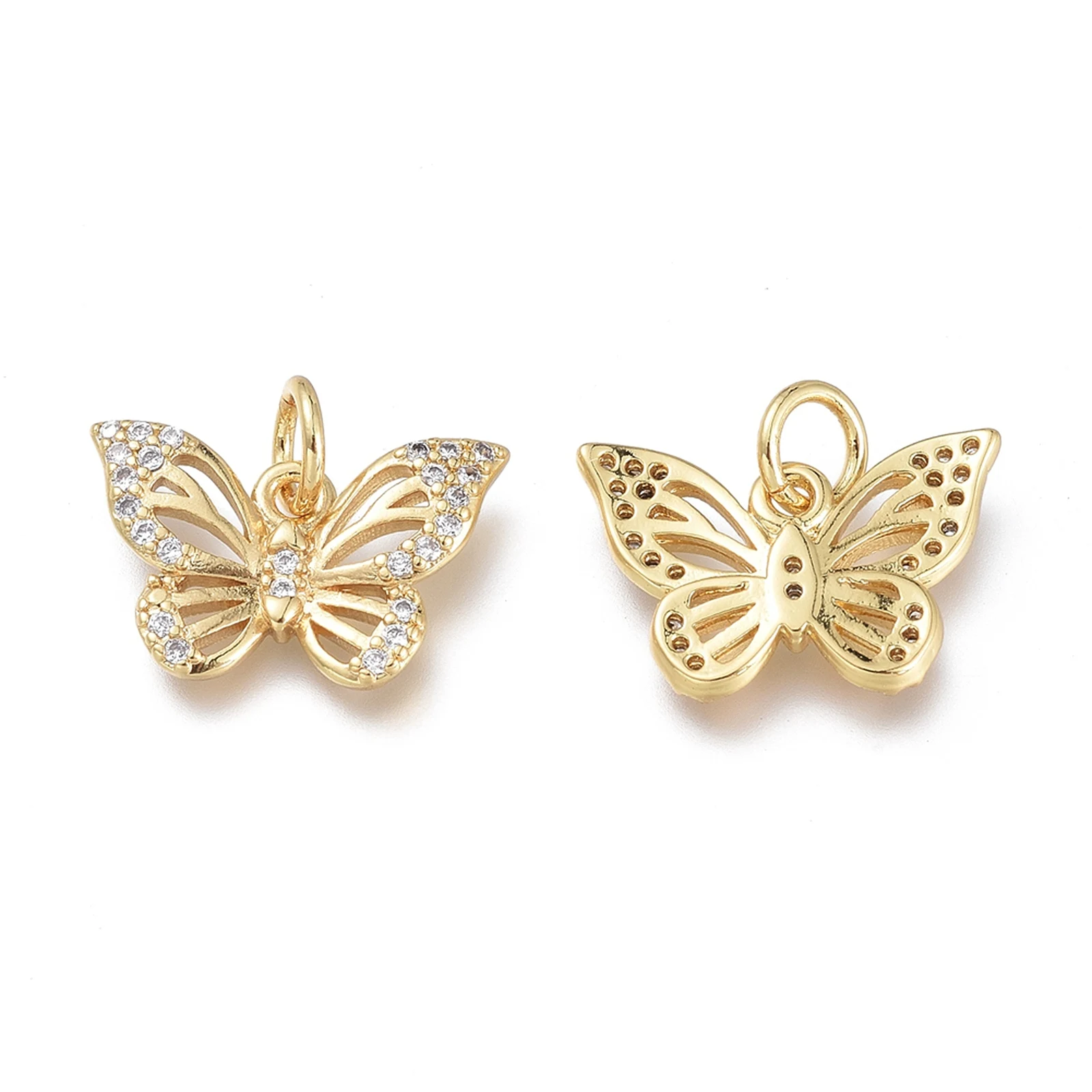 10pcs Metal Butterfly Charms Real 18K Gold Plated Brass Micro Pave Clear Cubic Zirconia For Jewelry Making DIY Bracelet Necklace