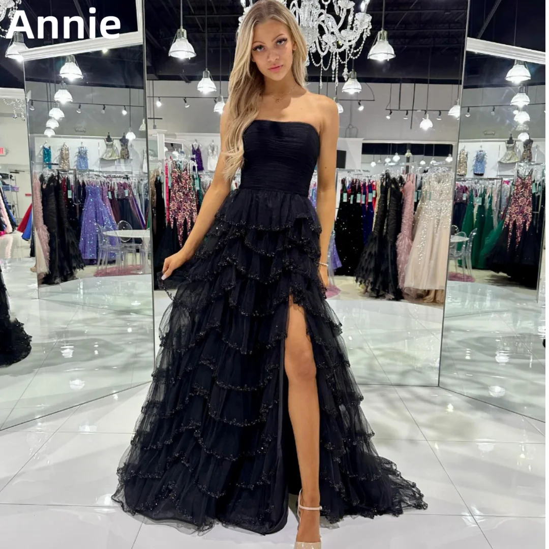 

Annie Black Prom Dress Glitter Sequin Tulle Evening Dresses Graduate Party Dresses Vestidos De Fiesta Elegantes Para Mujer2024