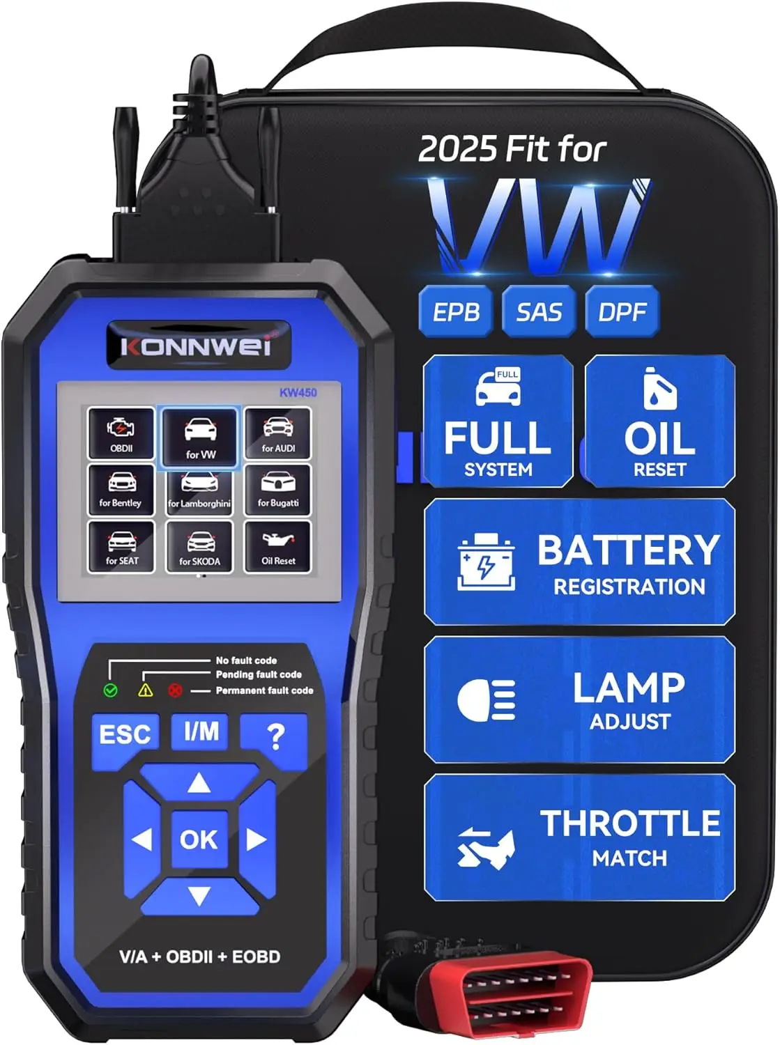 

Сканер OBD2 для VW Audi Skoda Seat, полный диагностический инструмент системы с регистрацией аккумулятора, считыватель кодов, сброс масла/EPB, BMS, Thr