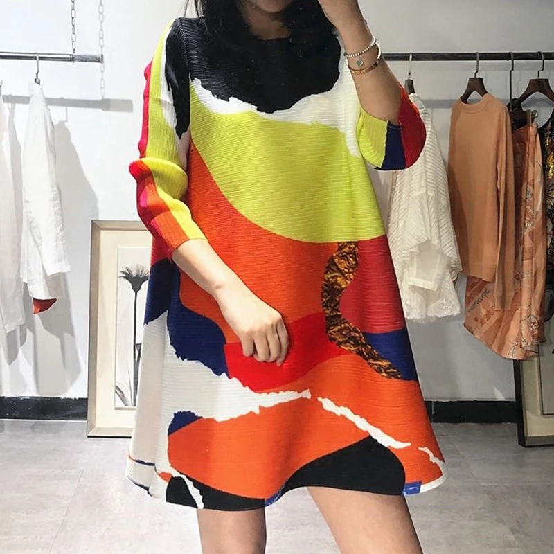 2023 Spring New Colored Round Neck Long Sleeve Casual Loose Size Women's Dress  long dress  LOOSE