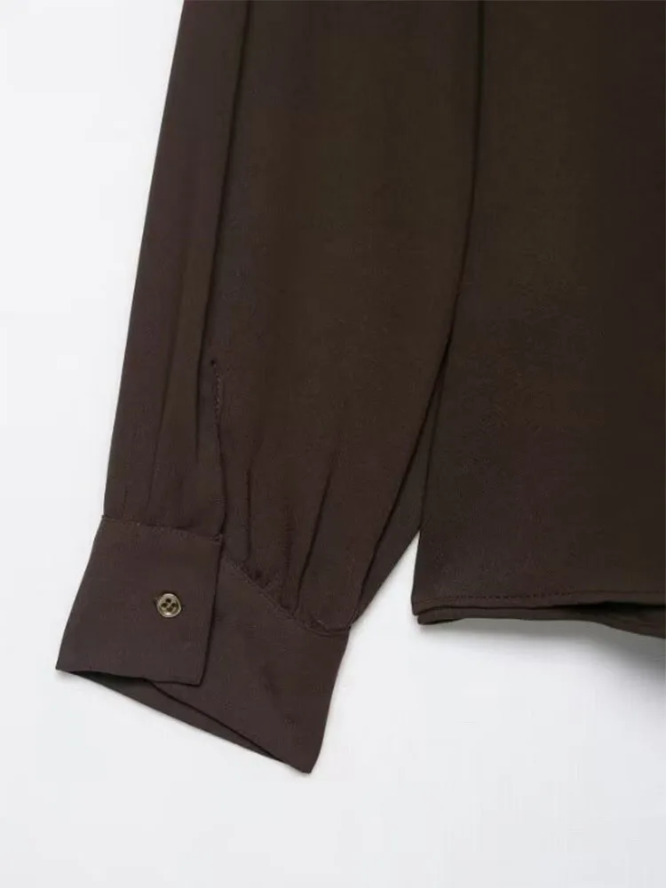 

HH Women New Single-breasted Knot Decorate Long Sleeve Lapel Shirts+Elastic Waist Wide-leg Pants Autumn Solid 2-Piece Set