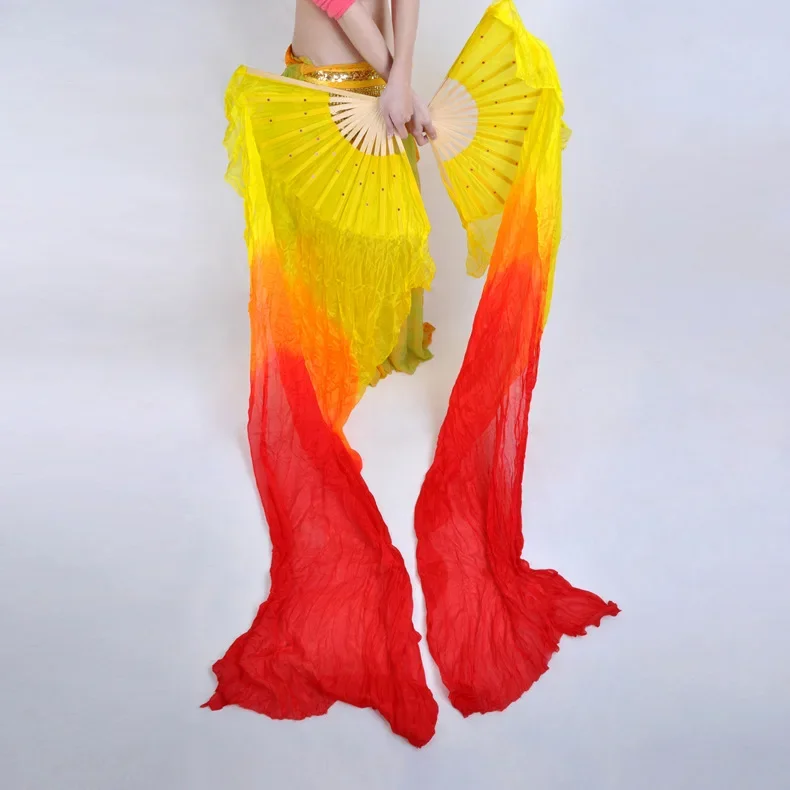 Belly Dance Imitation Silk Veils Pair Light Weight Colorful Flowy Bamboo Folding Fan Bellydance Performance Show Props New Rayon