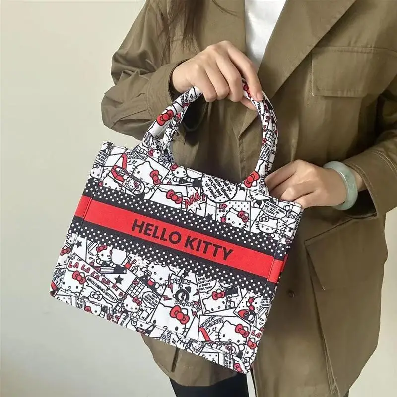 Sanrio Hello Kitty Feltro Bolsa Dos Desenhos Animados para As Mulheres, Design Kawaii, Sacola de Viagem, Sacos de Alça Superior, Bolsa de Grande Capacidade, Y2K