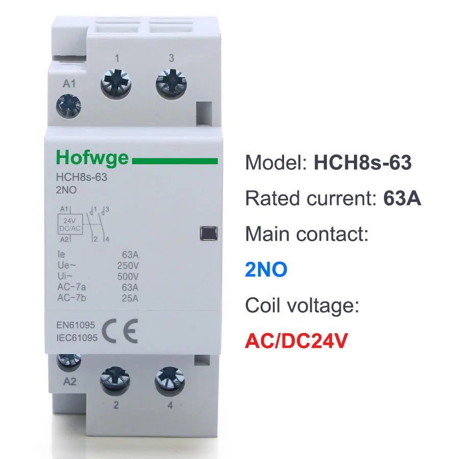 HCH8s-63 Contactor doméstico 2P 40A 63A 2NO o 2NC 1NO1NC 24V 110V 220V Contactor automático Tipo carril Din