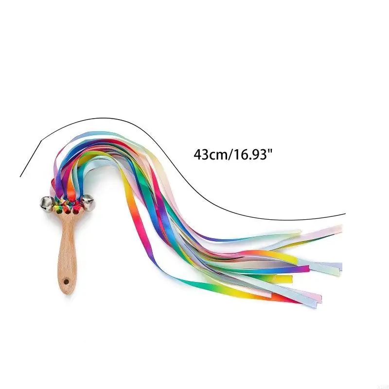 Baby Wooden Rattle Printed Ribbon Teether Baby Rattles for Play Gym Wooden Educational Baby Stuff