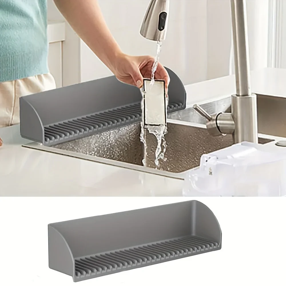 1pc Silicone Sink Splash Guard for Kitchen and Bathroom Non-Slip Suction Cup Base Kitchen Sink Splash Guard Mat Faucet Drain Pad