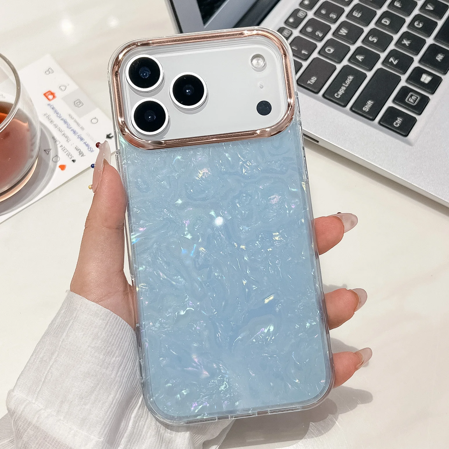 เคสลายเปลือกหอยหรูหราแบบมีประกาย สำหรับ iPhone 17 Air 16 15 14 Plus 13 12 11 Pro Max เคลือบเงา TPU ประดับคริสตัล