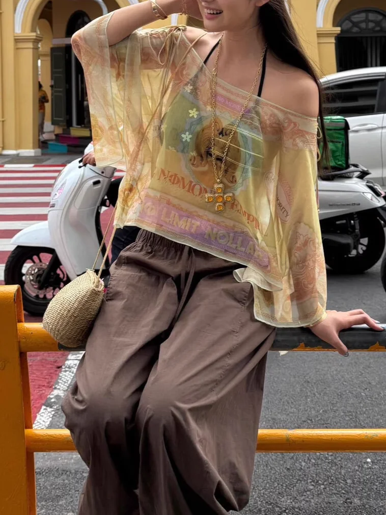 

Женский шифоновый топ без рукавов с принтом банкнот, праздничный женский многократный камзол