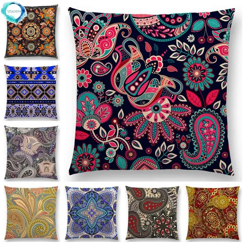 Newest Boho Paisley Oriental Floral Pattern Navajo Geometric Prints Fantasy Petal Cushion Cover Sofa Throw Pillowcase