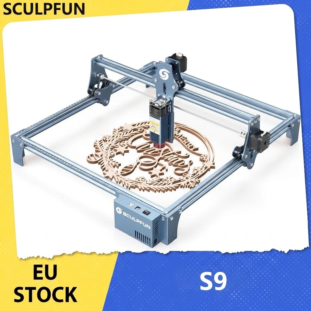 SCULPFUN S9 5.5W Lasergraveermachine, 0.06mm Ultra-Fijne Gecomprimeerde Spot, Diodelaser, 0.08mm Hoge Precisie, Snijdt 15mm Dik Hout en 10mm Acryl, Vaste Focus, Graveeroppervlak 410*420mm