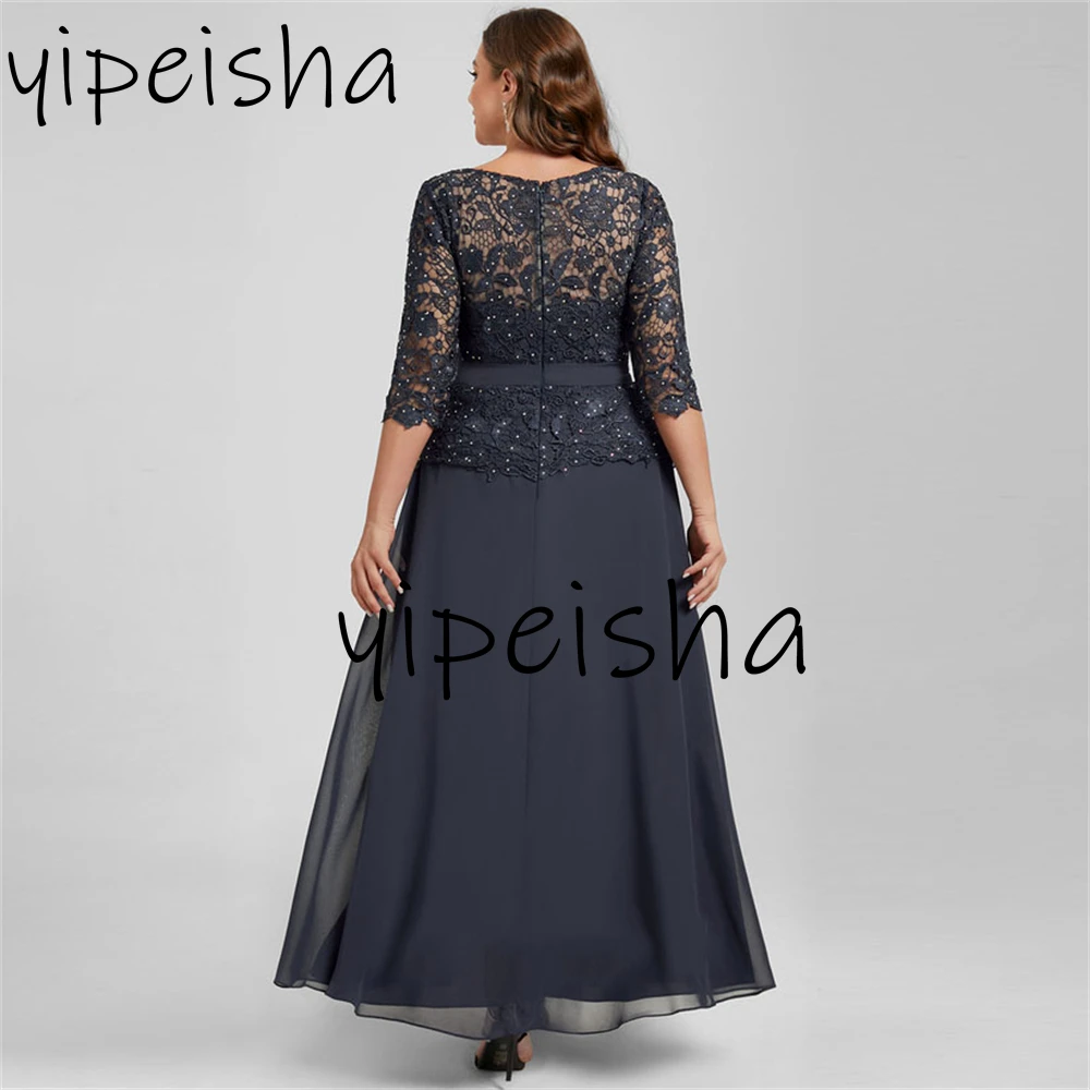 Exquisito vestido de gasa para madre de la novia, vestido transparente de manga corta, elegante, con Apliques de encaje, drapeado, corte en A