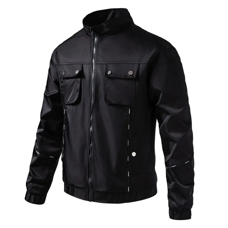 High Street Bomber Jacket Men Motorbike Coats Outdoor Techwear Mens Double Pockets Waterproof Military Black Varsity Jackets