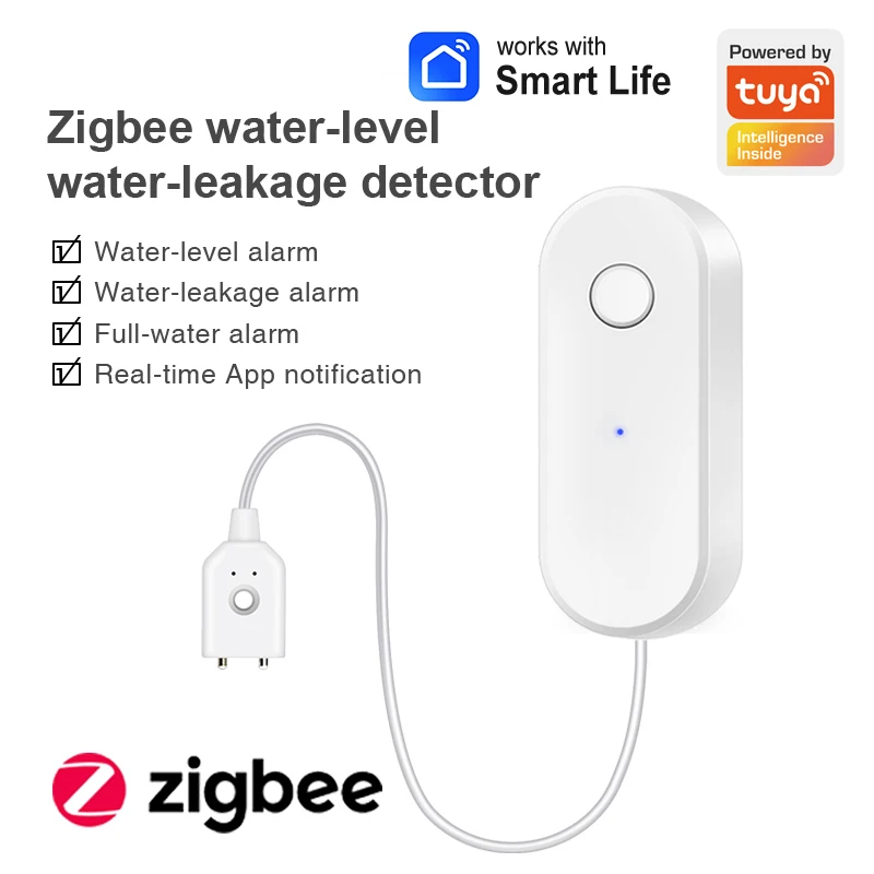 Zigbee Water Sensor Leak Detector Tuya Liquids Leakage Sensor Wireless Water Level Alarm Smart Life App Alert Need Zigbee Hub