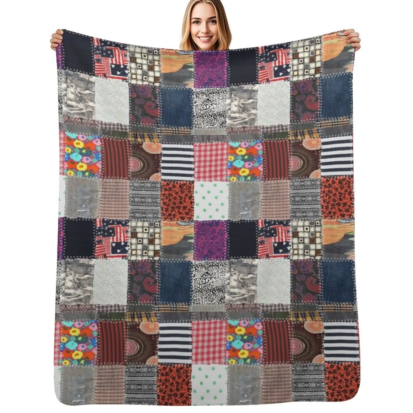 

Patchwork Fabrics Throw Blanket Air Conditioner Soft Blanket for Office Home