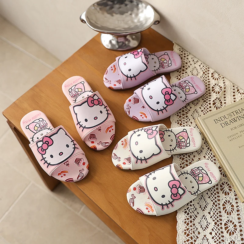 

Детские тапочки с открытым носком из искусственной кожи Sanrio Hello Kitty, летняя обувь для девочек, противоскользящая мягкая подошва, белый, розовый цвет, размер 26-36