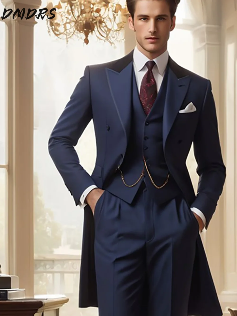 Handsome Single Breasted Men Suit Classic Long Coat Men Suit Fashion Hot Sell Male Set Daily Business Blazer Pants Vest - Image 2