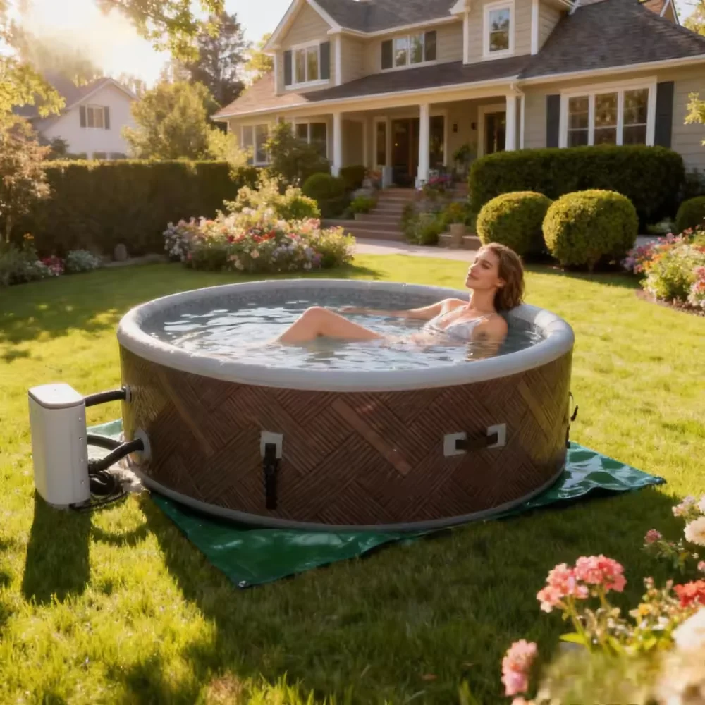 Portable Grey Outdoor Round Inflatable Hot Spa Tub 180/210cm Bubble Massage Jacuzzi Spa Tub Set for Home Backyard Relaxation