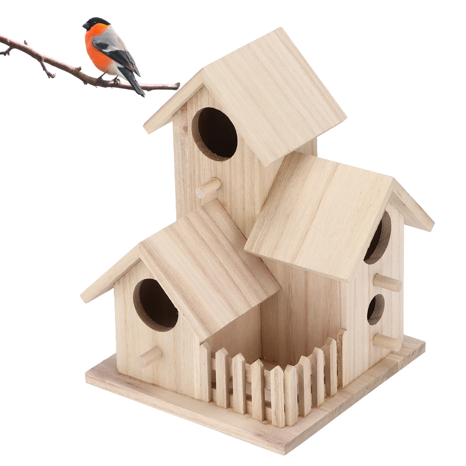 Outdoor Birdhouse Paulownia Garden Bird Nests Small Bird Breeding Box For Wild BirdsThree Rooms