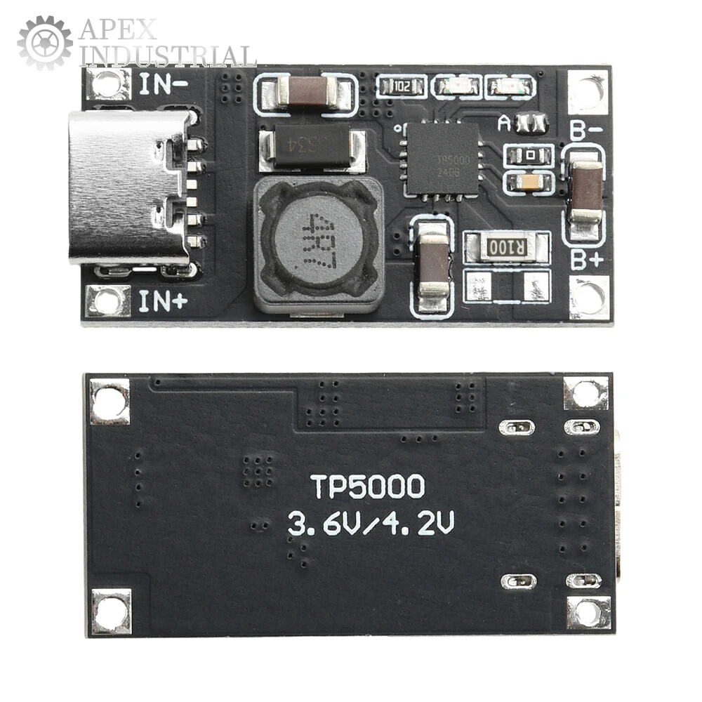 

TP5000 Lithium Battery Charging Panel 1A FePO4 Battery 3.6V Charging Board Charger Module Type-C With Overheat Protection